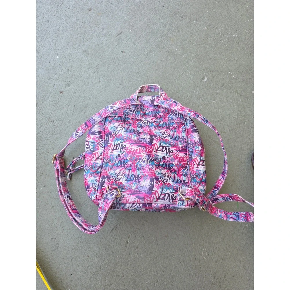 Under One Sky Graffiti Love Mini Backpack Pink Purple Street Art Heart Bag‎ D1
